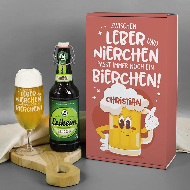 Bier Geschenkset für Männer | Personalisiert mit Getränkewahl | Zwischen Leber und Nierchen…