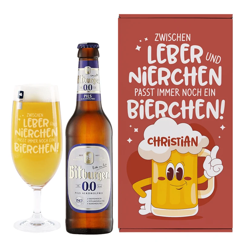 Bier Geschenkset für Männer | Personalisiert mit Getränkewahl | Zwischen Leber und Nierchen…