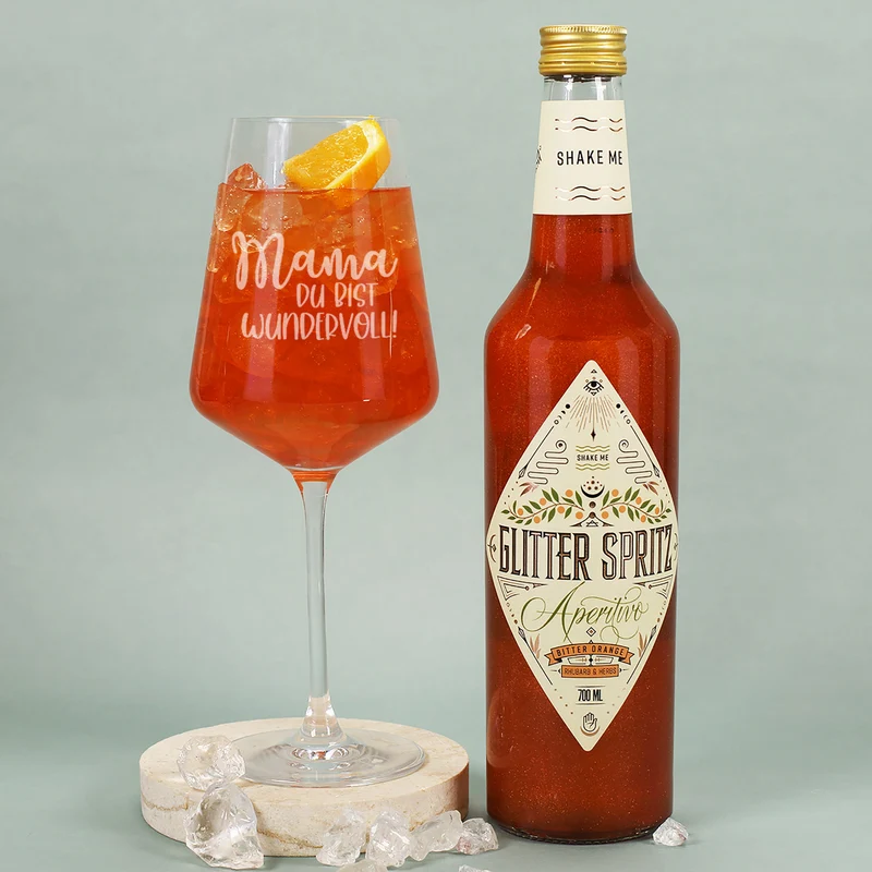 Geschenkset 'Mamabär' zum Muttertag mit Glas & Aperitif nach Wahl - personalisiert