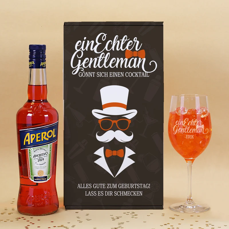 Aperol Geschenkset 'Ein echter Gentleman' mit Aperitifglas - personalisiert mit Name und Wunschtext