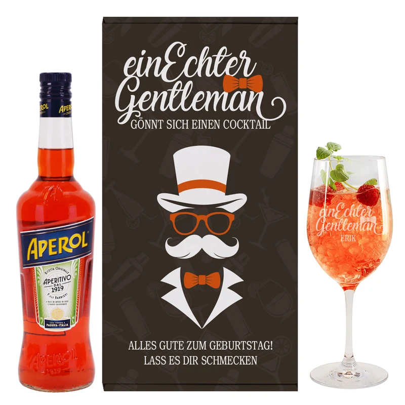 Aperol Geschenkset 'Ein echter Gentleman' mit Aperitifglas - personalisiert mit Name und Wunschtext