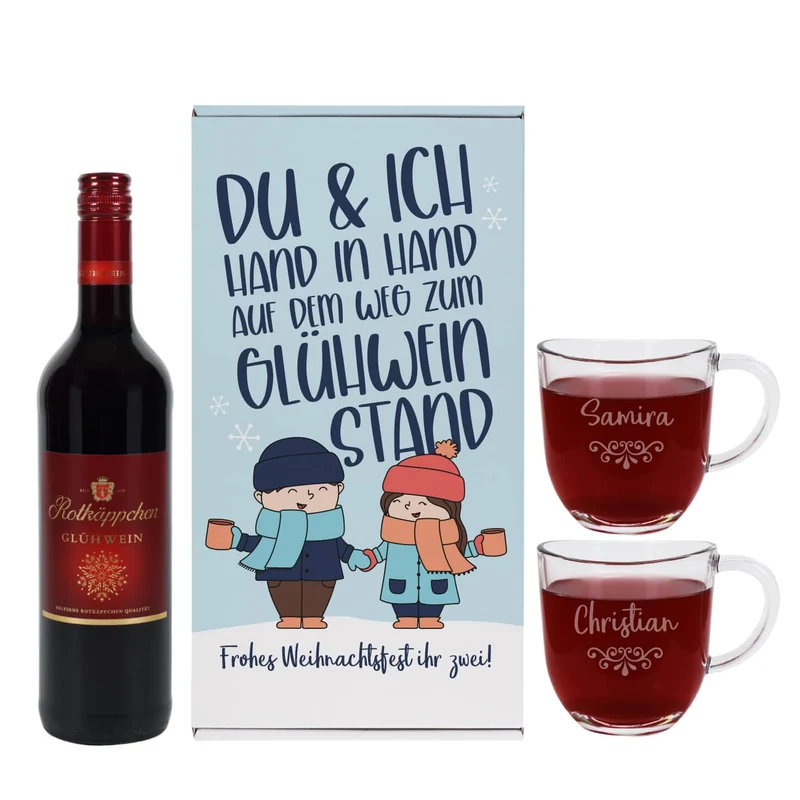 Hand in Hand zum Glühweinstand - Geschenkset mit zwei Gläsern, Glühwein und Box