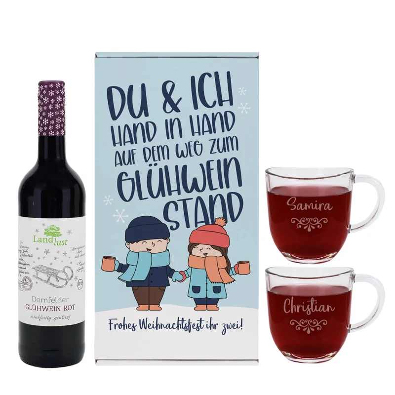 Hand in Hand zum Glühweinstand - Geschenkset mit zwei Gläsern, Glühwein und Box