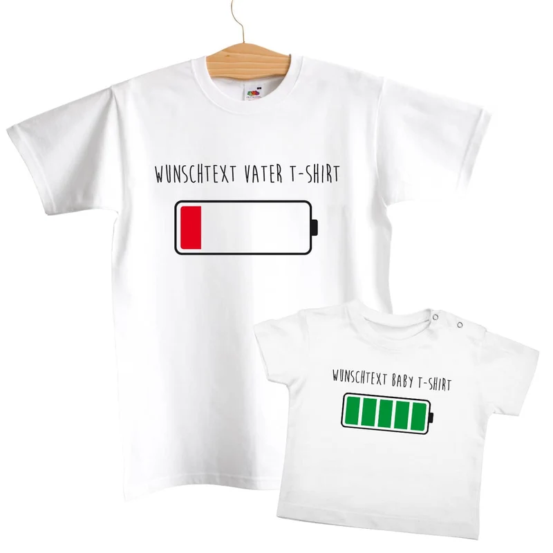 Akku - T-Shirt für Vater und Sohn mit Ihrem Wunschtext bedruckt