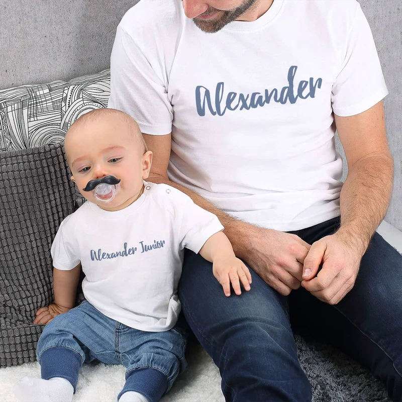 Vater und Sohn T-Shirts mit Ihrem Wunschtext bedruckt