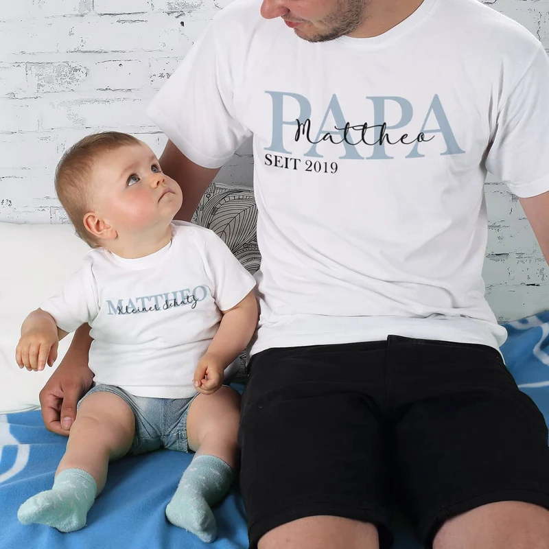 Partnershirts Vater und Kind - Papa seit - als Vatertagsgeschenk