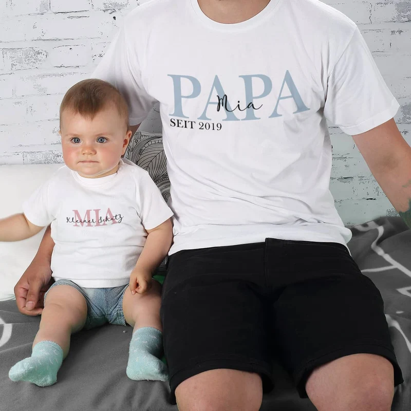 Partnershirts Vater und Kind - Papa seit - als Vatertagsgeschenk