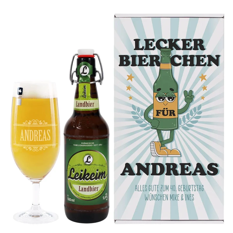 Lecker Bierchen - Geschenkset mit Glas, Flasche und Geschenkbox | Getränk nach Wahl