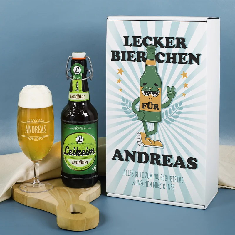 Lecker Bierchen - Geschenkset mit Glas, Flasche und Geschenkbox | Getränk nach Wahl