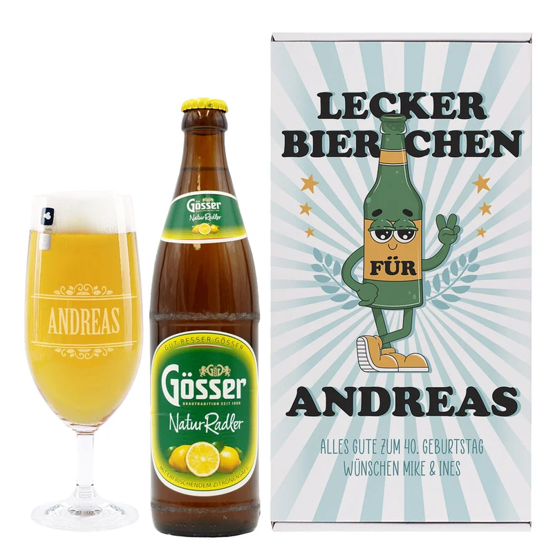 Lecker Bierchen - Geschenkset mit Glas, Flasche und Geschenkbox | Getränk nach Wahl