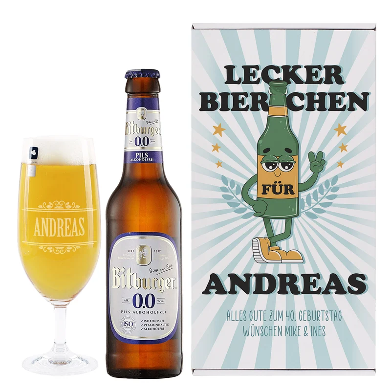 Lecker Bierchen - Geschenkset mit Glas, Flasche und Geschenkbox | Getränk nach Wahl