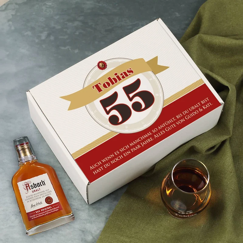 Asbach Uralt Geburtstagsgeschenk-Set mit Glas und Geschenkbox