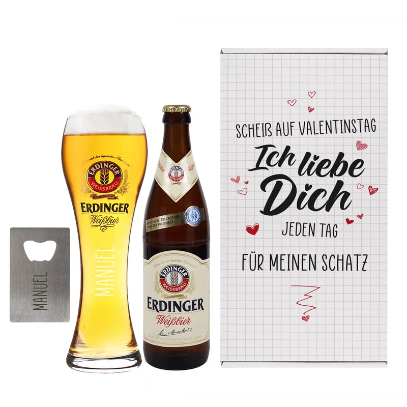 Erdinger Bier Geschenkset zum Valentinstag - Scheiß auf Valentinstag Ich liebe Dich jeden Tag