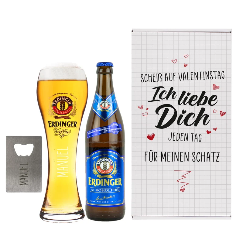 Erdinger Bier Geschenkset zum Valentinstag - Scheiß auf Valentinstag Ich liebe Dich jeden Tag