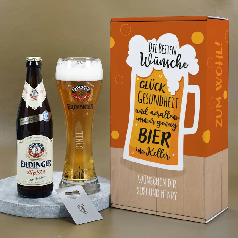 Beste Wünsche - Erdinger Geschenkset für Männer mit Wunschtext und Name | Mit oder ohne Alkohol