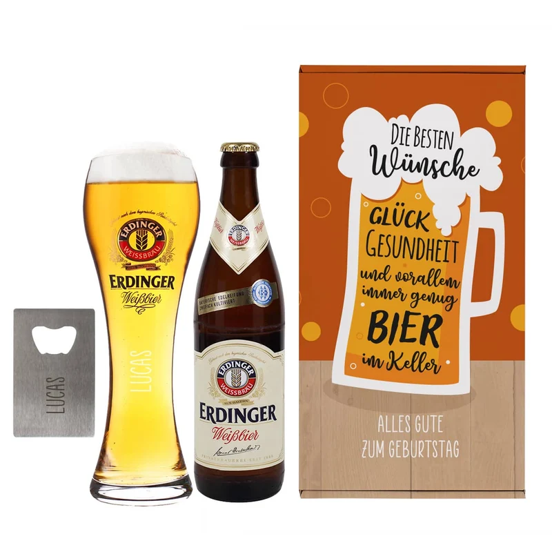 Beste Wünsche - Erdinger Geschenkset für Männer mit Wunschtext und Name | Mit oder ohne Alkohol