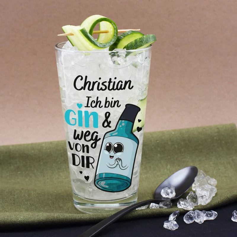 Ich bin Gin & weg von dir - Gin Geschenkset mit bedrucktem Glas