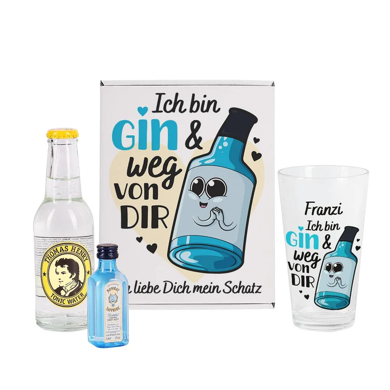 Ich bin Gin & weg von dir - Gin Geschenkset mit bedrucktem Glas