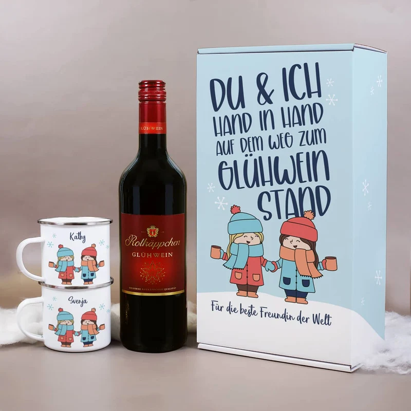 Mit der besten Freundin - Hand in Hand zum Glühweinstand - Geschenkset mit Glühwein