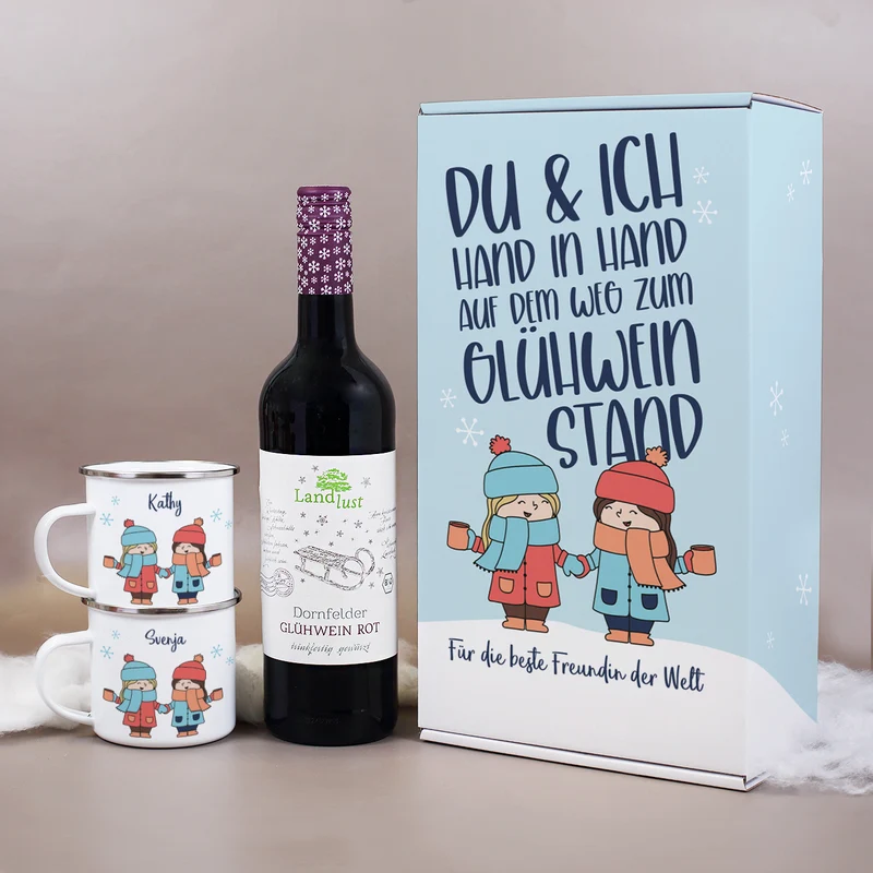Mit der besten Freundin - Hand in Hand zum Glühweinstand - Geschenkset mit Glühwein