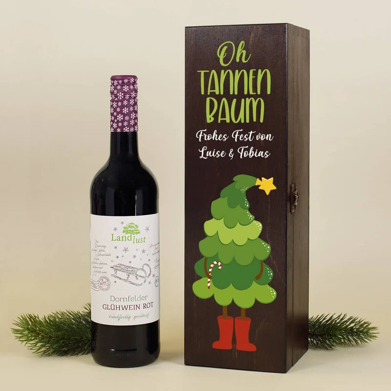 Oh Tannenbaum - Rotkäppchen Glühwein in personalisierter Holzbox