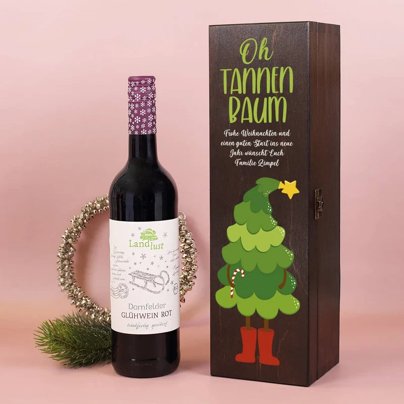 Oh Tannenbaum - Rotkäppchen Glühwein in personalisierter Holzbox
