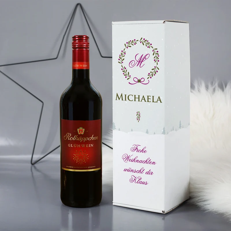 Leckerer Glühwein mit persönlicher Flaschenverpackung