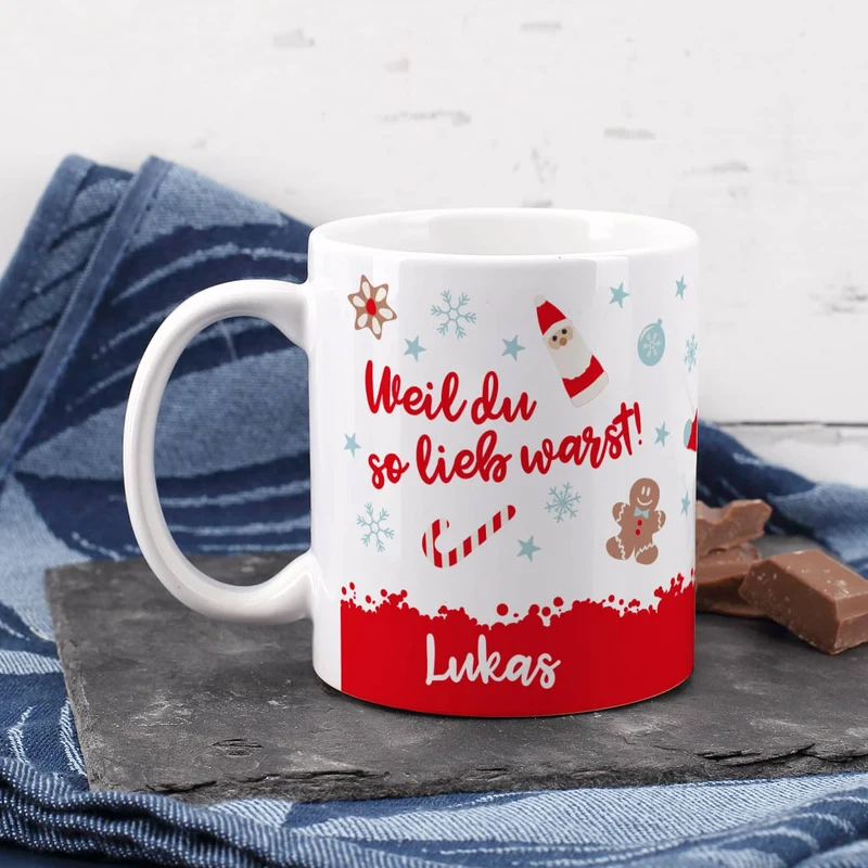 Nikolaus Geschenkset - Weil du so lieb warst - mit Tasse, Schokolade und Baumwollsack