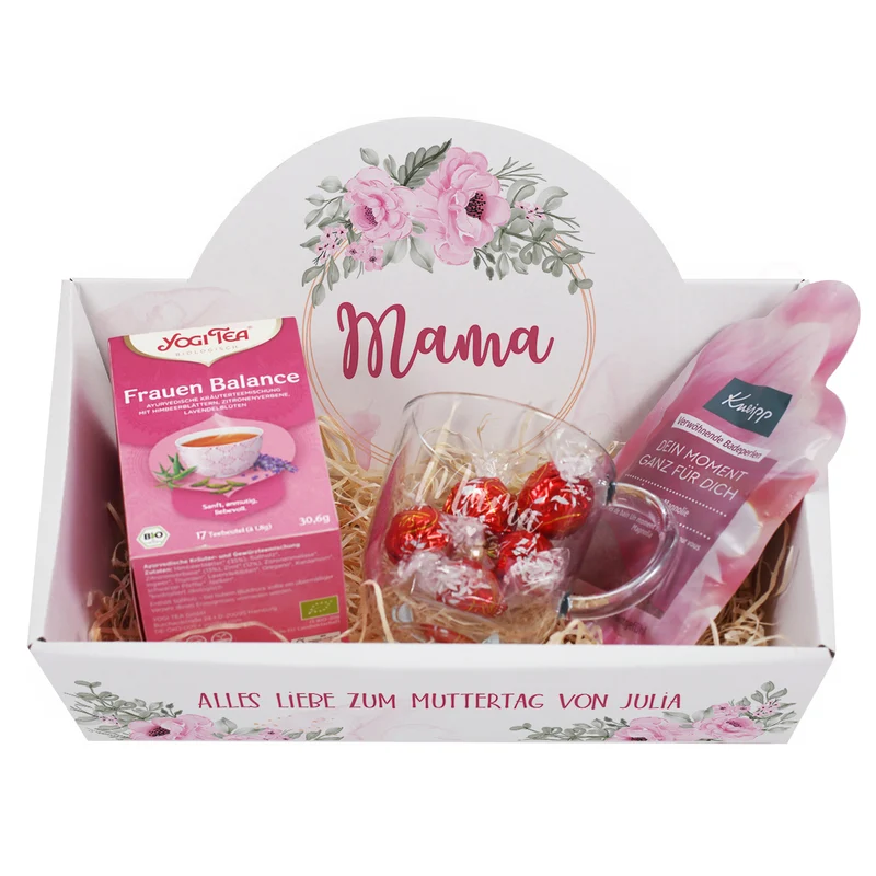 Floraler Geschenkkorb zum Muttertag oder Geburtstag mit verschiedenen Füllungen