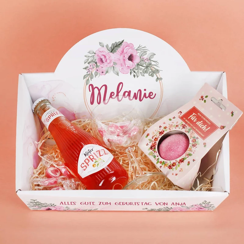 Floraler Geschenkkorb zum Muttertag oder Geburtstag mit verschiedenen Füllungen