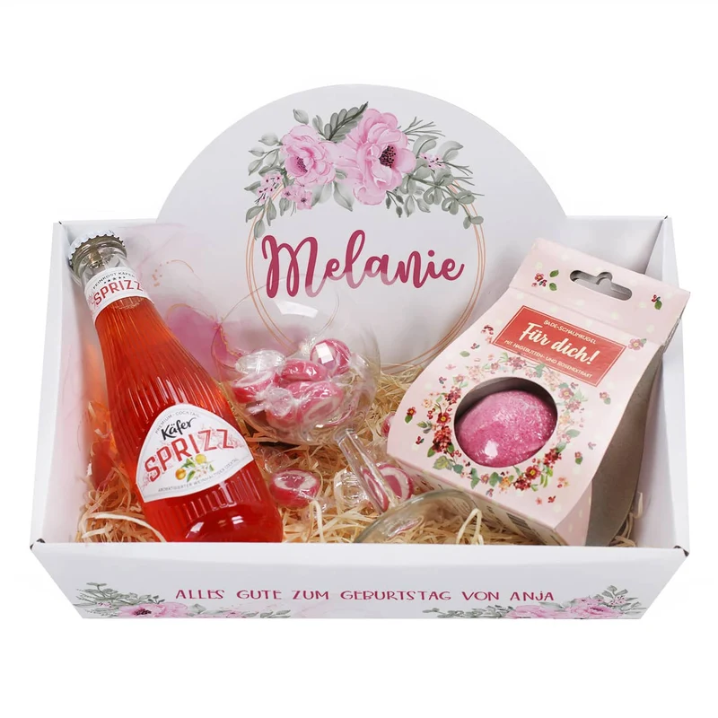 Floraler Geschenkkorb zum Muttertag oder Geburtstag mit verschiedenen Füllungen