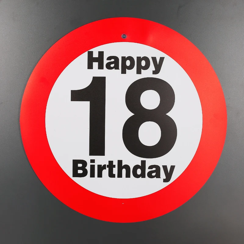 Verkehrsschild mit Saugnapf zum 18. Geburtstag