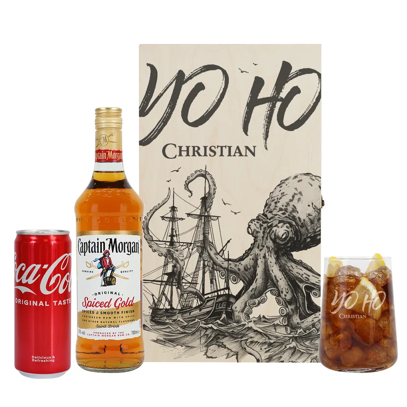 Yo Ho - Hochwertiges Geschenkset mit Captain Morgan, Coca Cola und Glas