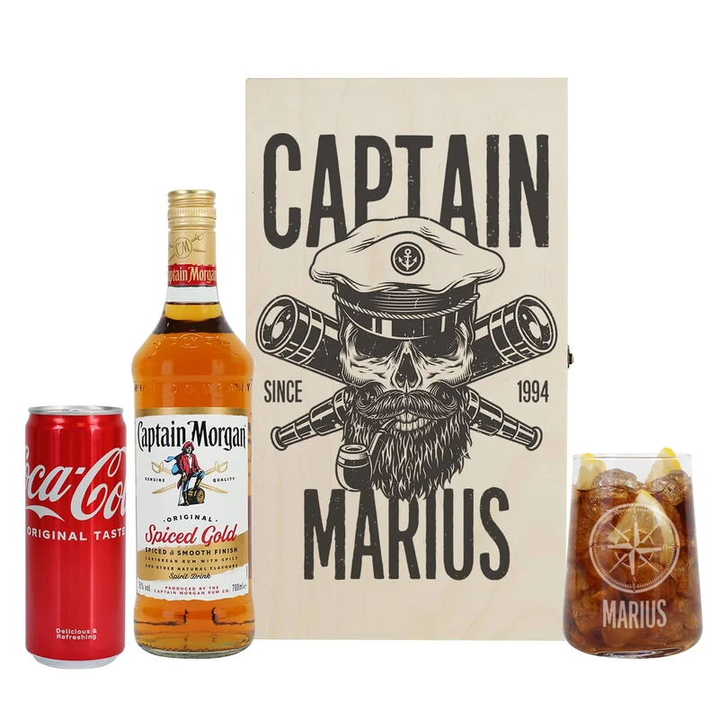 Captain Morgan Geschenkset mit Glas, Cola, Captain und Geschenkbox