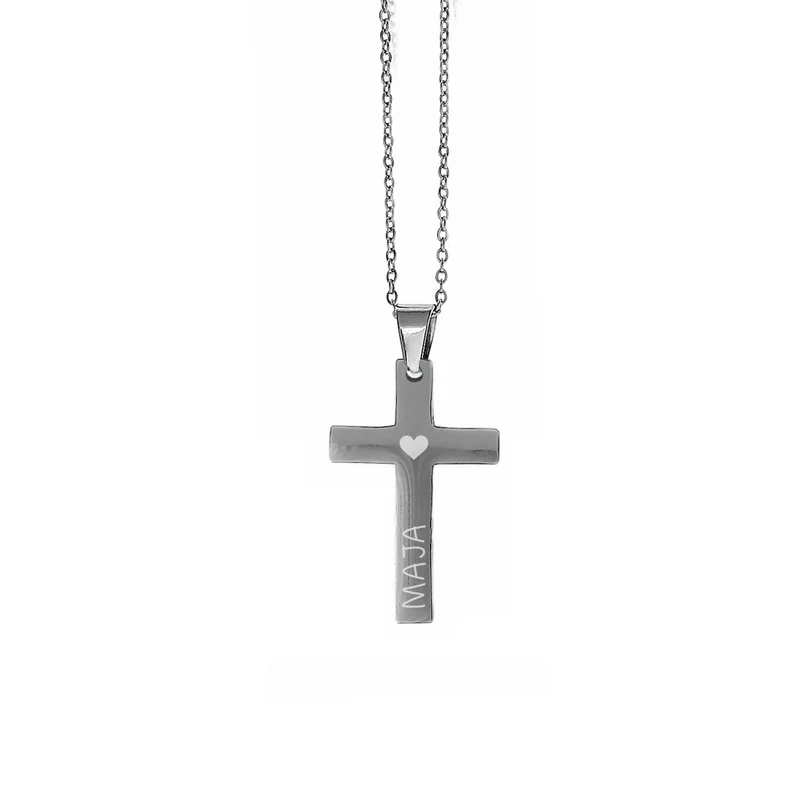 Halskette mit graviertem Kreuz zu Kommunion, Konfirmation, Taufe in Geschenkbox