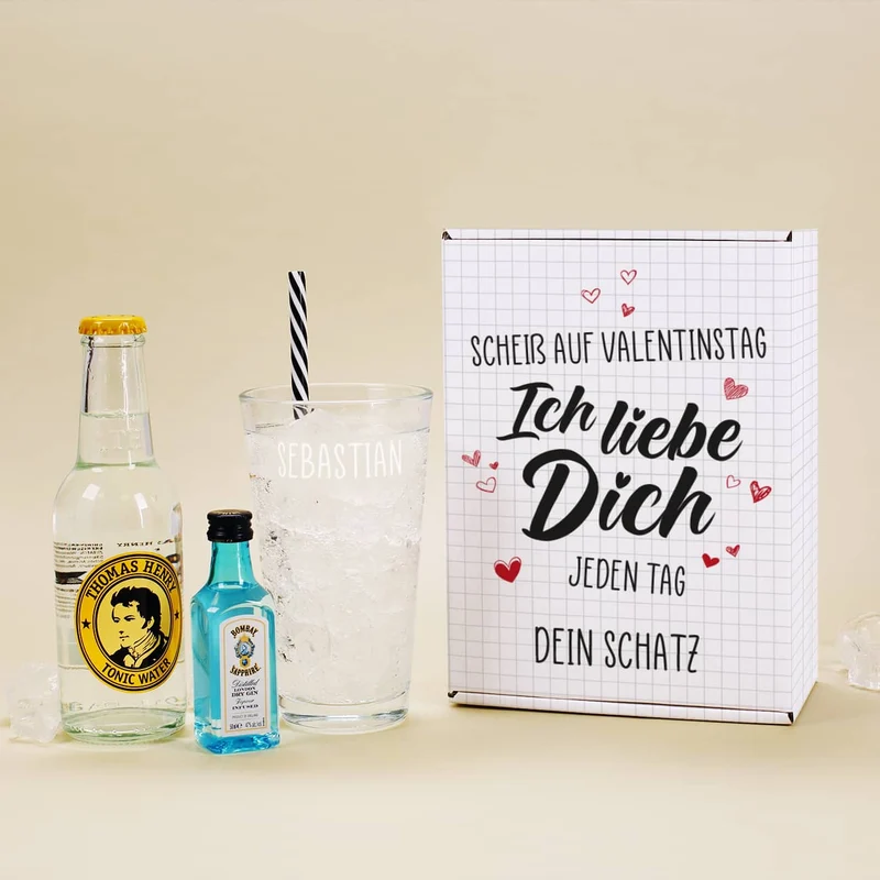 Gin Geschenkset zum Valentinstag - Scheiß auf Valentinstag Ich liebe Dich jeden Tag
