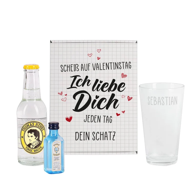 Gin Geschenkset zum Valentinstag - Scheiß auf Valentinstag Ich liebe Dich jeden Tag