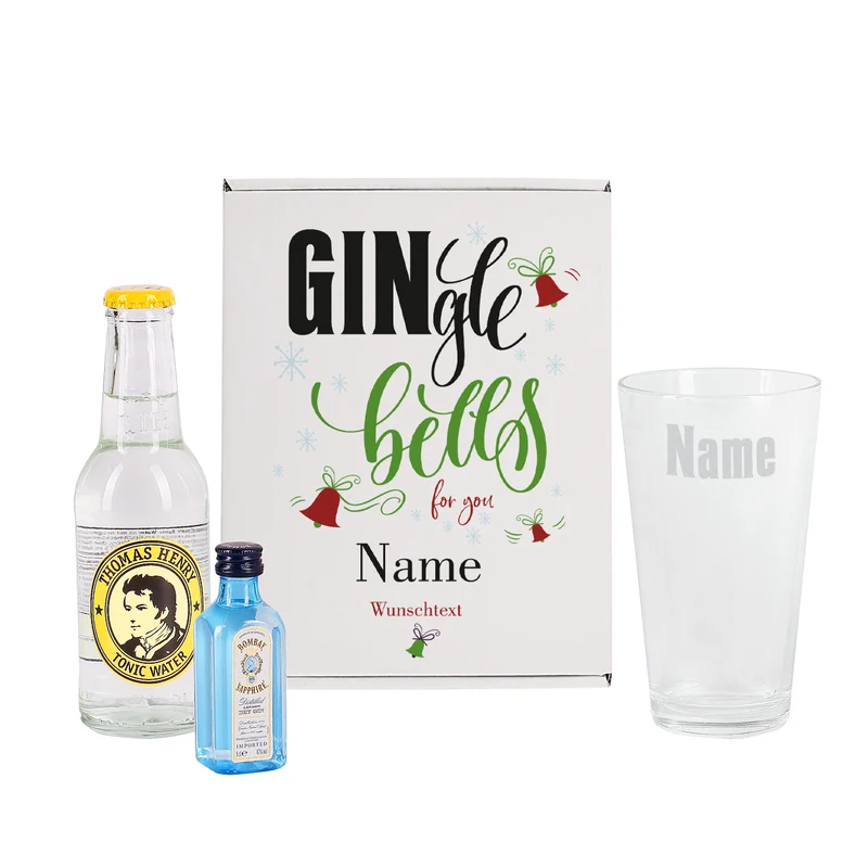 GINgle bells - Geschenkset zu Weihnachten mit Gin, Tonic und graviertem Glas