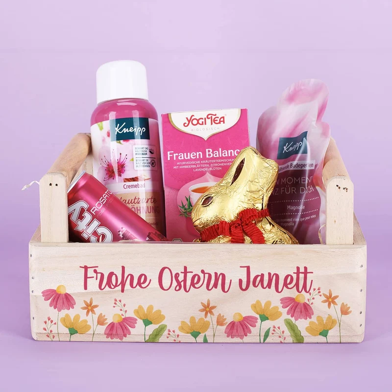 Ostergeschenkset für Frauen im Holzkörbchen
