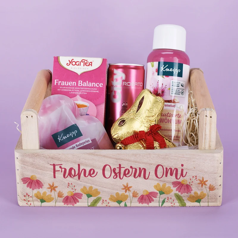 Ostergeschenkset für Frauen im Holzkörbchen