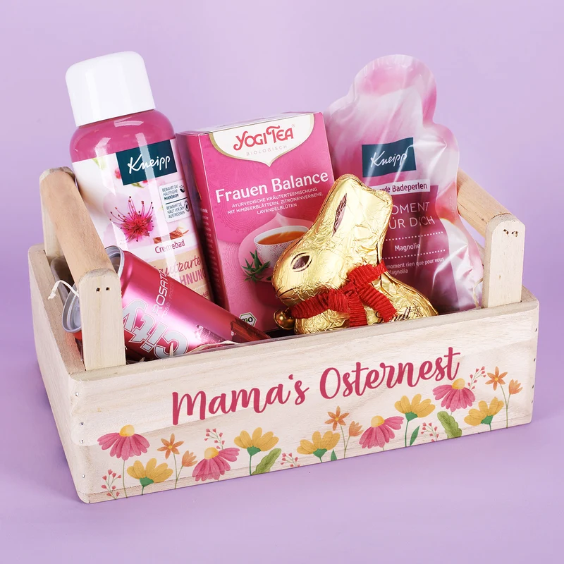 Ostergeschenkset für Frauen im Holzkörbchen