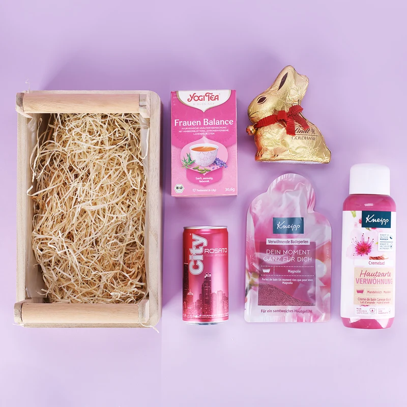 Ostergeschenkset für Frauen im Holzkörbchen
