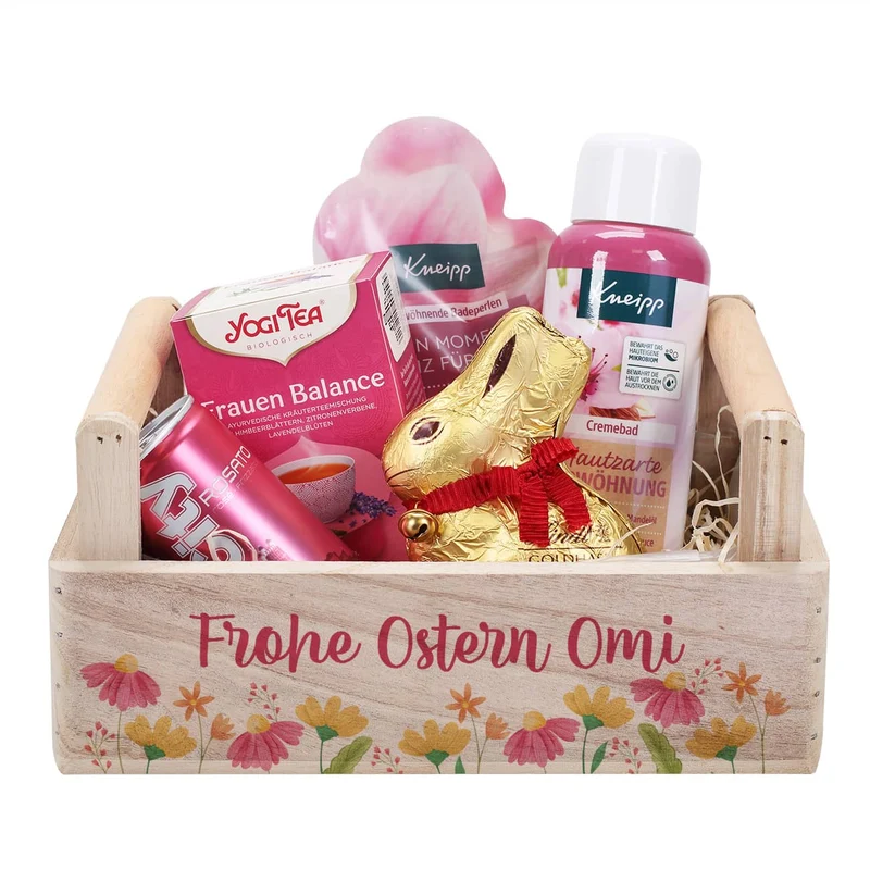 Ostergeschenkset für Frauen im Holzkörbchen