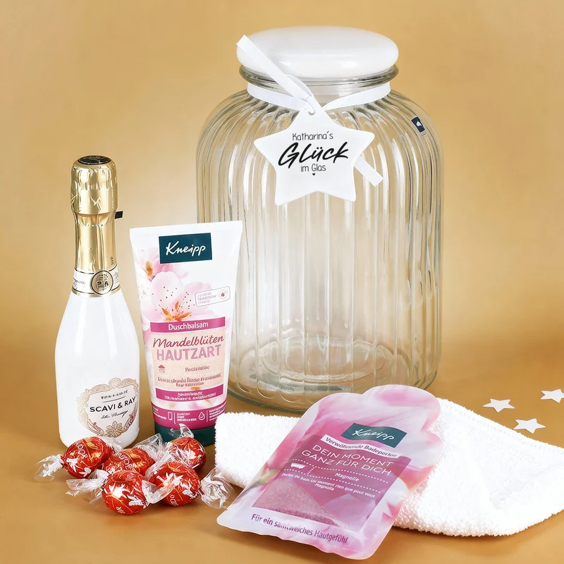 Glück im Glas - Geschenkset in großer Glasdose für Frauen