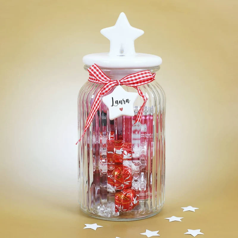 Gefüllte Glasdose als Geschenkset für Frauen - mit persönlichem Anhänger