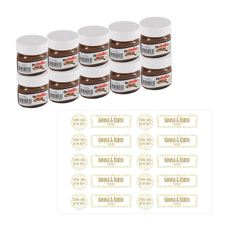 10er Set Nutella als Gastgeschenk mit personalisierten Etiketten
