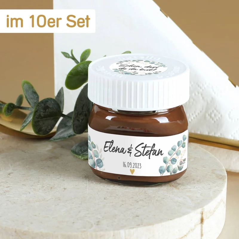 Gastgeschenk zur Hochzeit - 10 Mini Nutella Gläschen mit passenden Etiketten zum selbst Bekleben