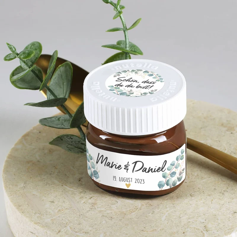 Gastgeschenk zur Hochzeit - 10 Mini Nutella Gläschen mit passenden Etiketten zum selbst Bekleben