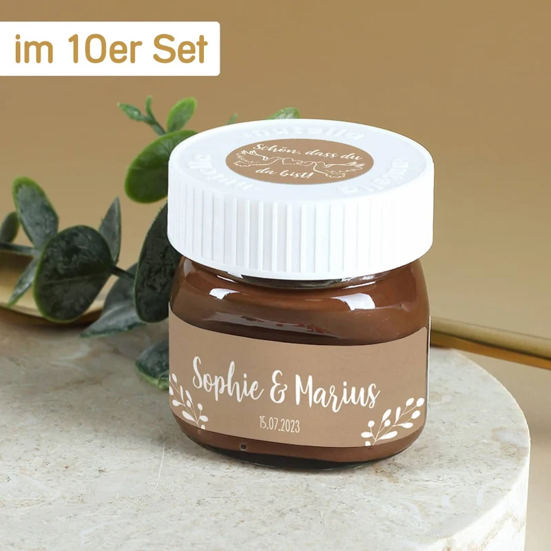 10 Nutella Gläschen als Gastgeschenk zur Hochzeit