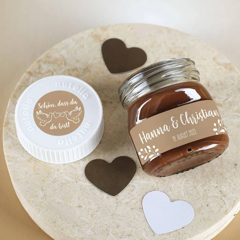 10 Nutella Gläschen als Gastgeschenk zur Hochzeit